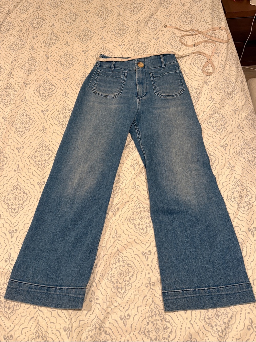 Maeve Wide-Leg Cropped Jeans in Medium Blue Wash
